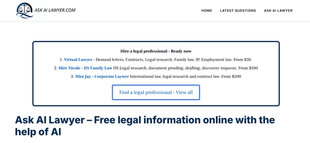 Ask an AI Lawyer - Tool preview