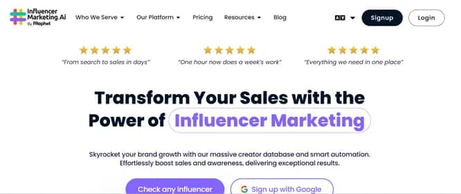 InfluencerMarketing.ai - Tool preview