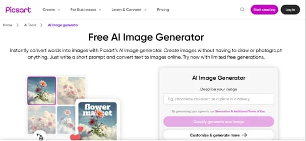 Picsart AI Image Generator - Tool preview