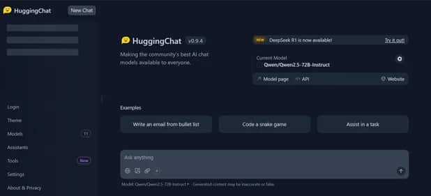 HuggingChat - Tool preview