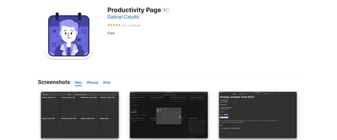 Productivity Page App - Tool preview