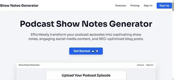 Podcast Show Notes Generator - Tool preview