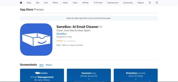 SaneBox: AI Email Cleaner - Tool preview