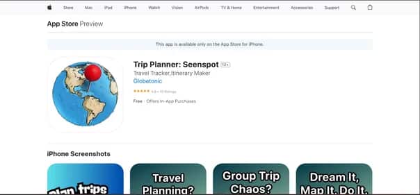 Seenspot Shorts Trip Planner - Tool preview