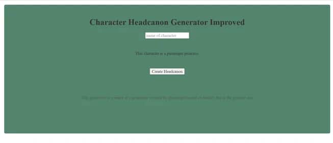 Character Headcanon Generator Improved - Tool preview