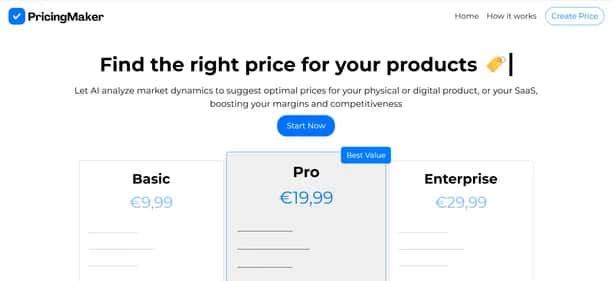 Pricing Maker - Tool preview
