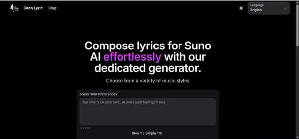 Snon AI Lyric Generator - Tool preview