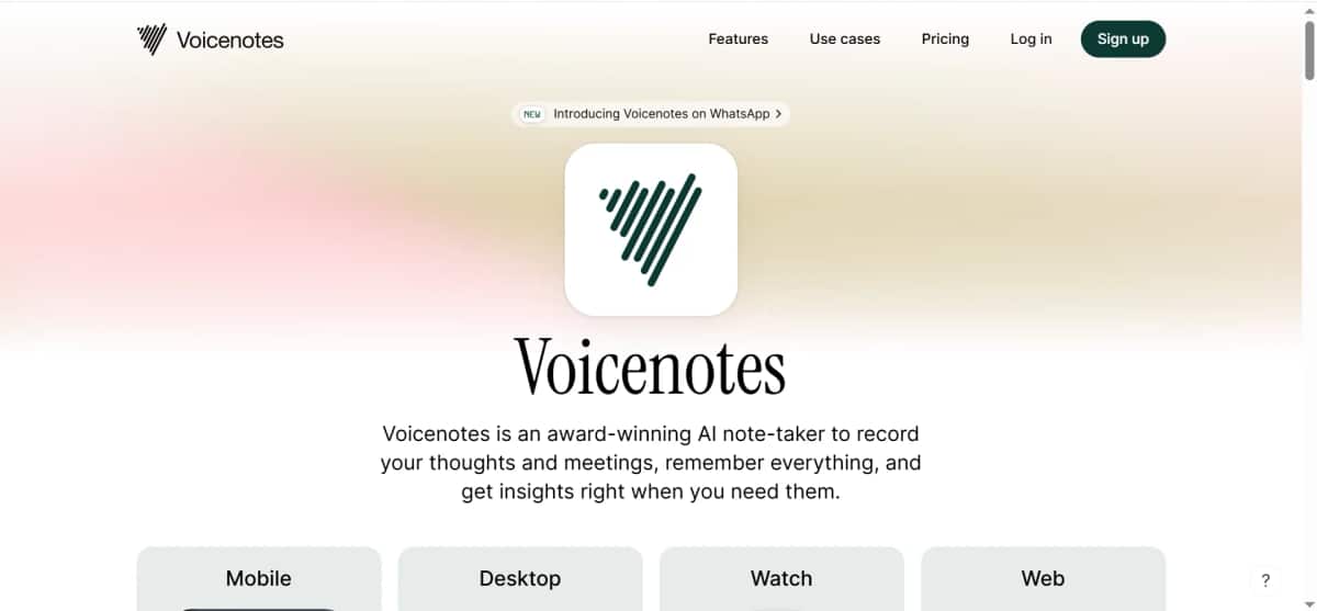 Voicenotes Meetings - Tool preview