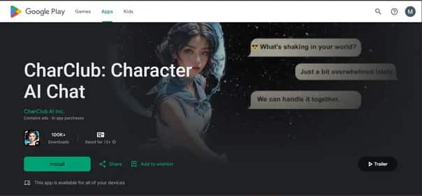 CharClub: Character AI Chat - Tool preview