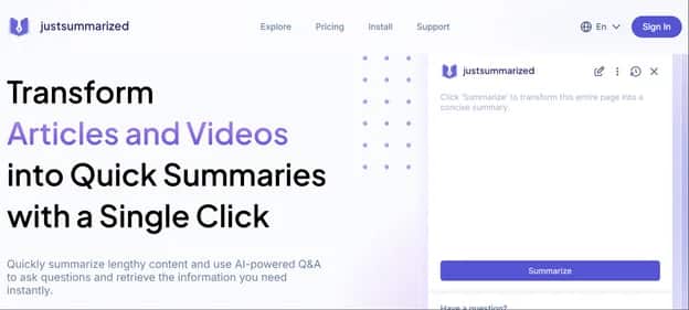 JustSummarized - Tool preview
