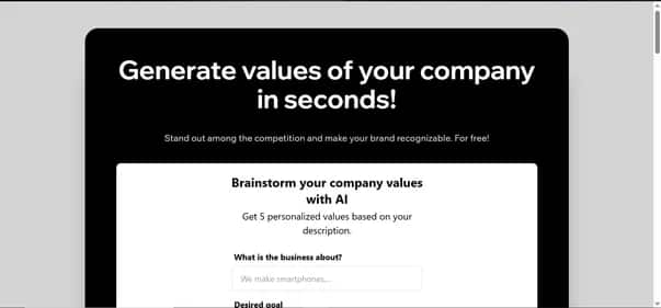 Company Values Generator - Tool preview