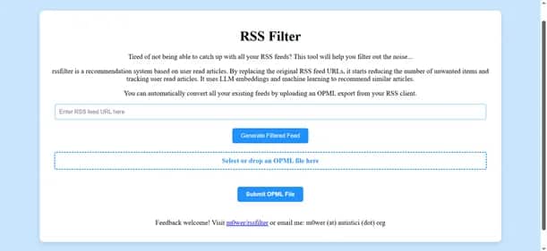 RSS Filter - Tool preview