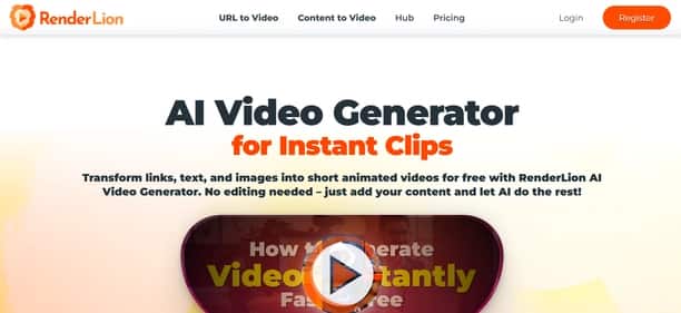 RenderLion AI Video Generator - Tool preview