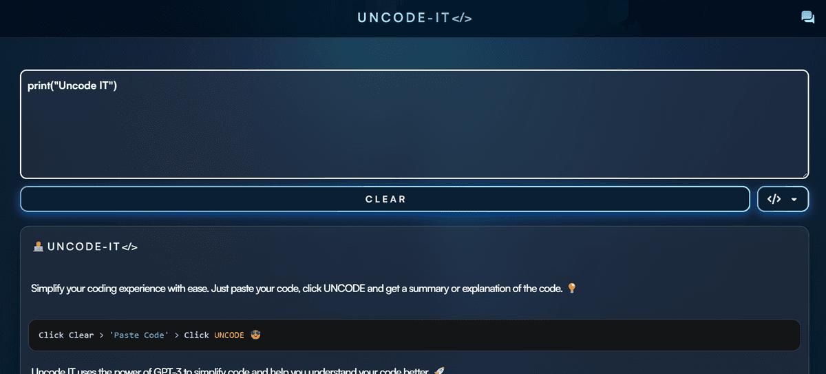 UNCODE-IT : Code Explained - Tool preview