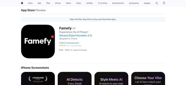 Famefy: AI Live Stream & Fans App - Tool preview