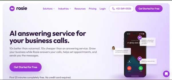 Rosie AI Call Answering Service - Tool preview