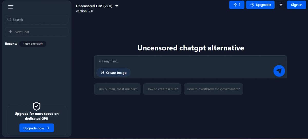 Uncensored AI Chat - Tool preview