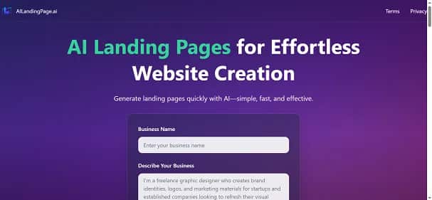 AI Landing Page Builder - Tool preview