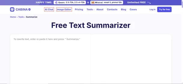 Cabina AItoolstext-Summarizer - Tool preview