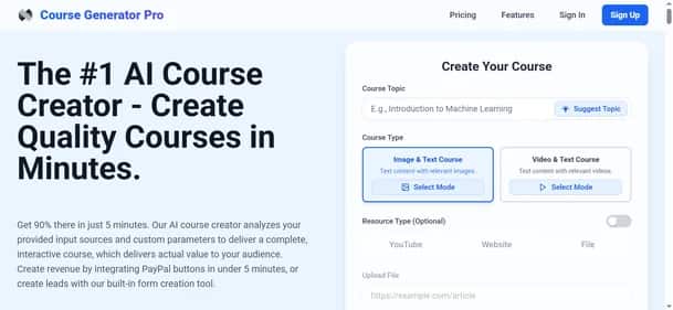 CourseGenerator - Tool preview
