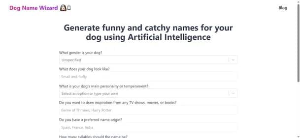Dog Name Wizard - Tool preview