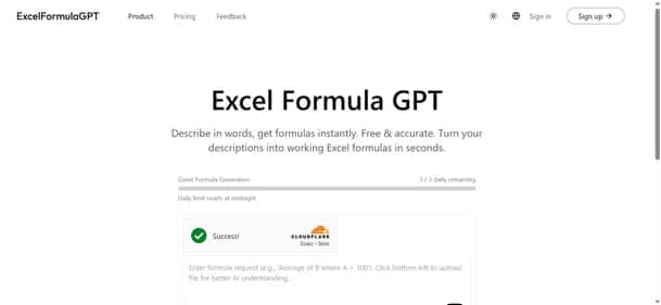 Excel Formula GPT - Tool preview