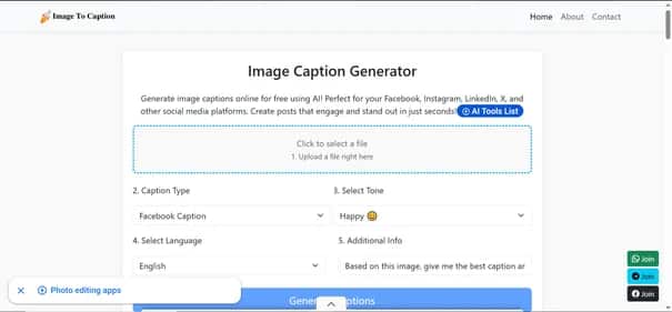 Image Caption Generator - Tool preview
