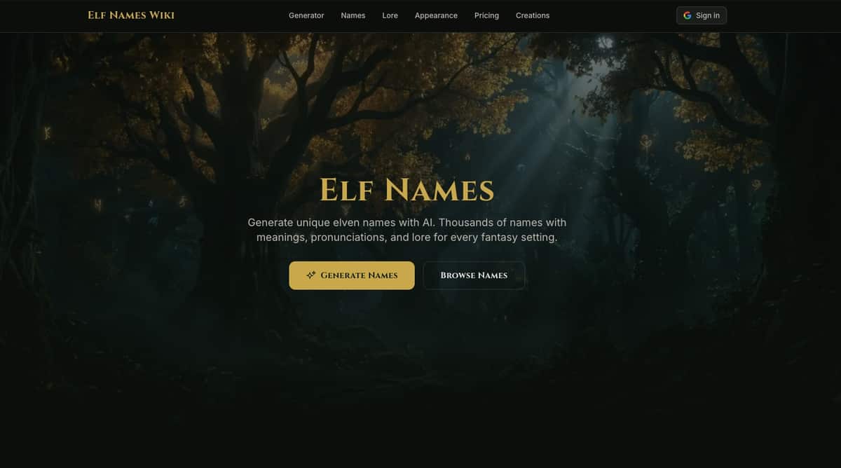 Elf Names Wiki - Tool preview