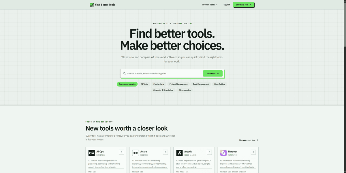 Find Better Tools - Tool preview