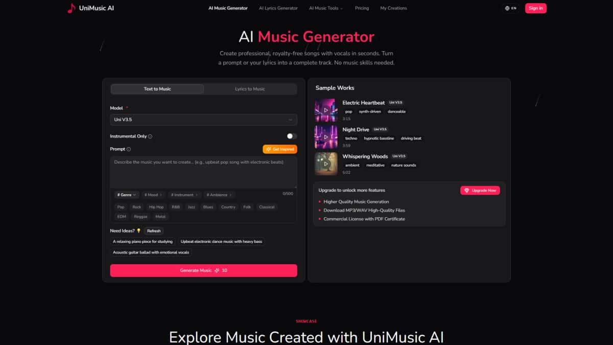UniMusic AI - Tool preview
