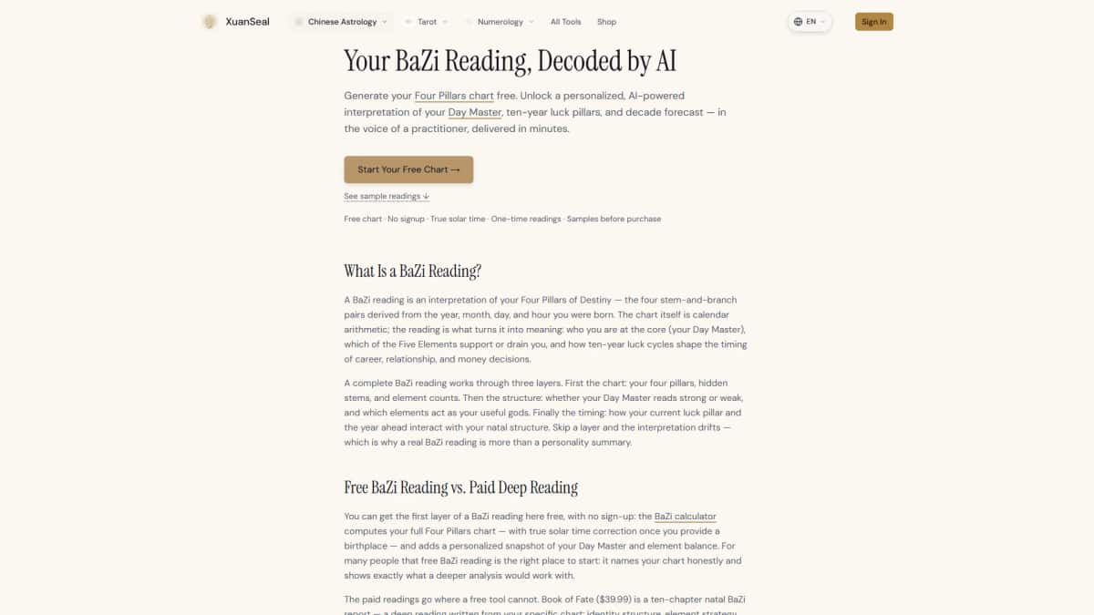 XuanSeal AI BaZi Reading - Tool preview