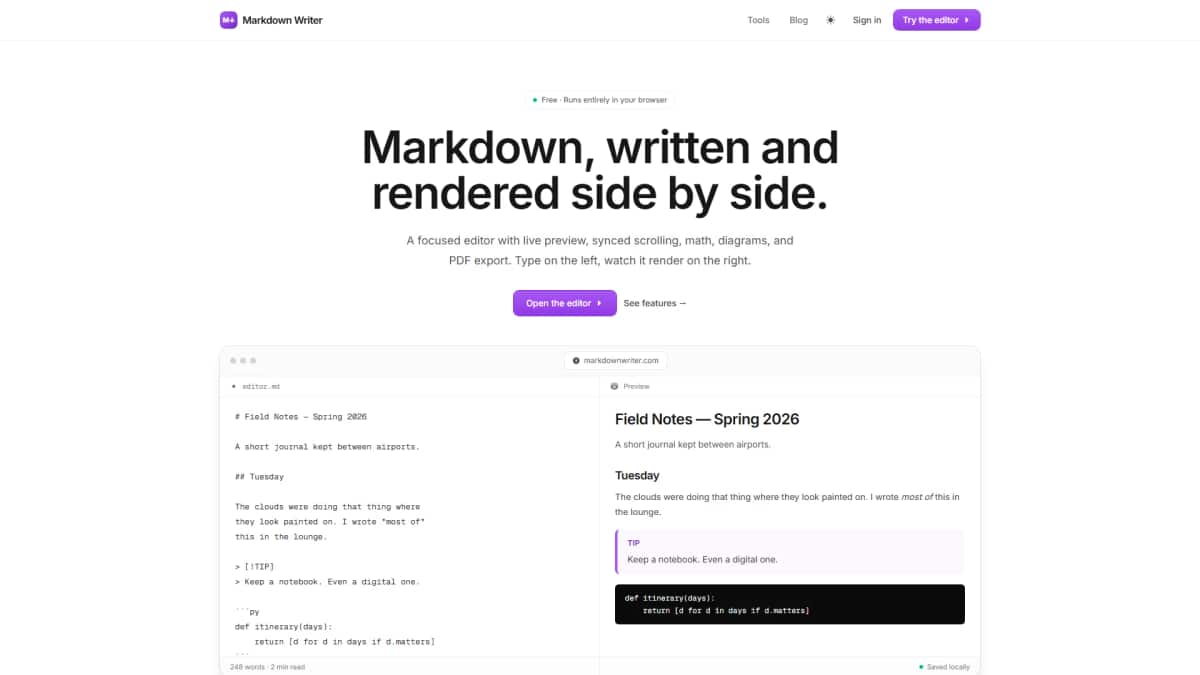 Markdown Writer - Tool preview