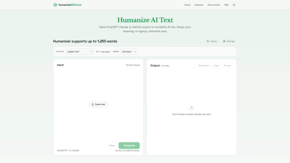 Humanize AI Text.io - Tool preview