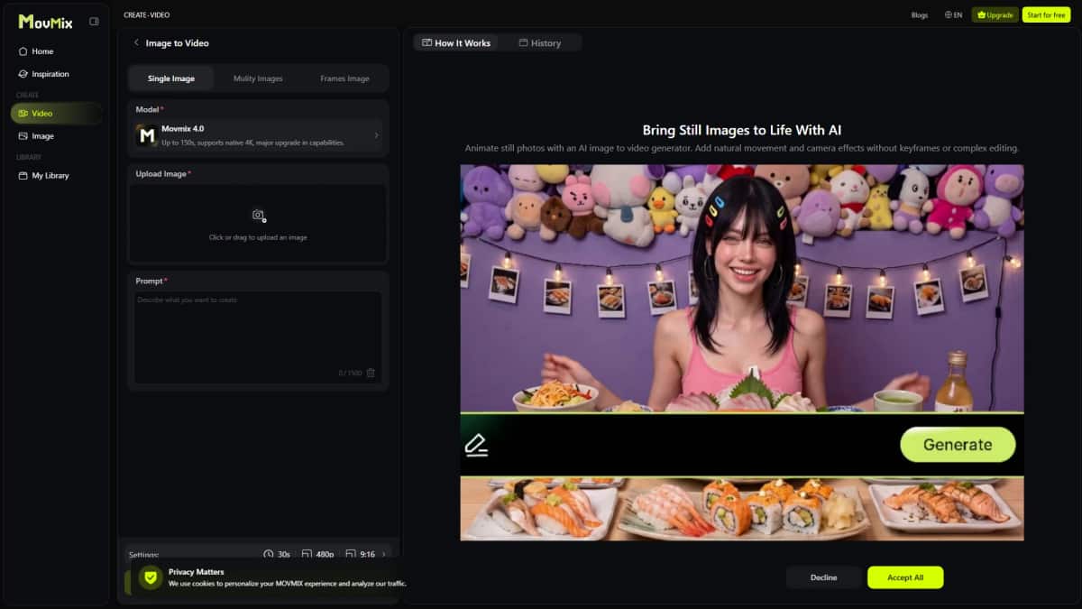 Movmix | AI Video Generator - Tool preview