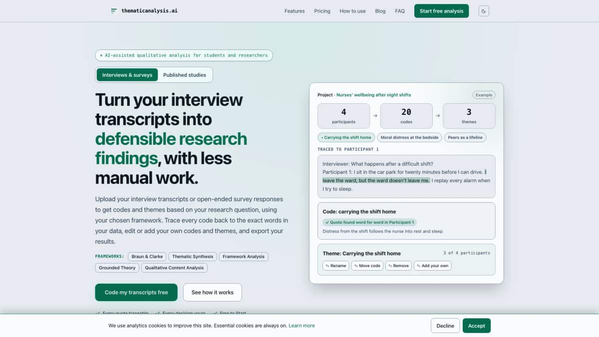 thematicanalysis.ai - Tool preview