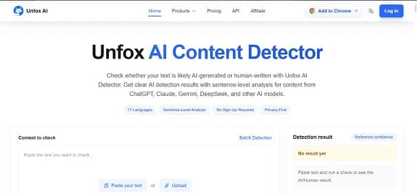 Unfox AI Detector - Tool preview