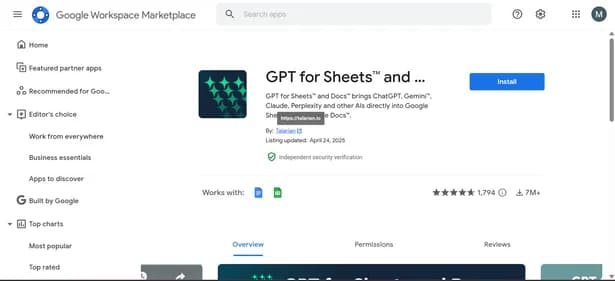 GPT for Sheets™ - Tool thumbnail