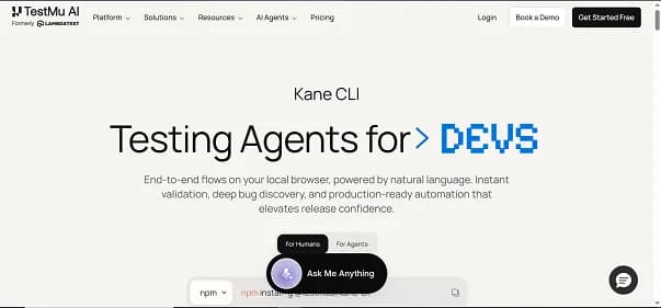 Kane CLI By TestMu AI - Tool preview
