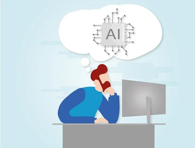 A man wondering about AI in front of the computer