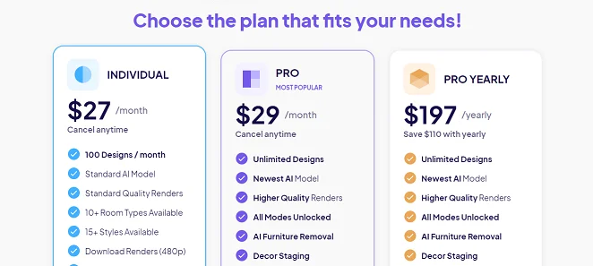 HomeDesigns AI Pricing