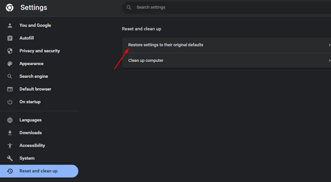 Restore settings to their default