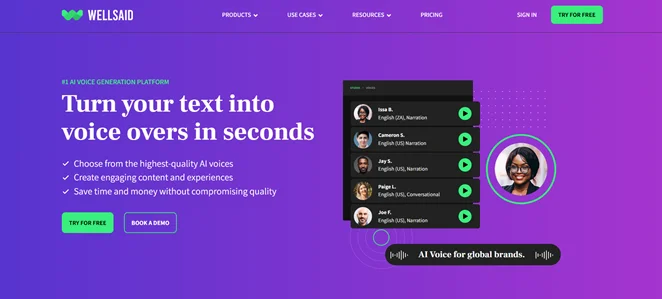 WellSaid Labs AI voice generator