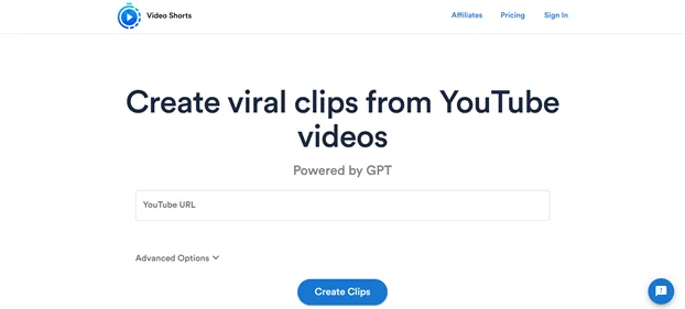 VideoShorts homepage