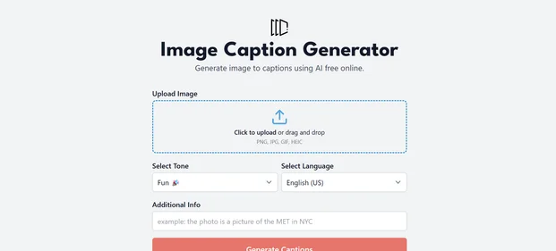 Image to Caption homepage