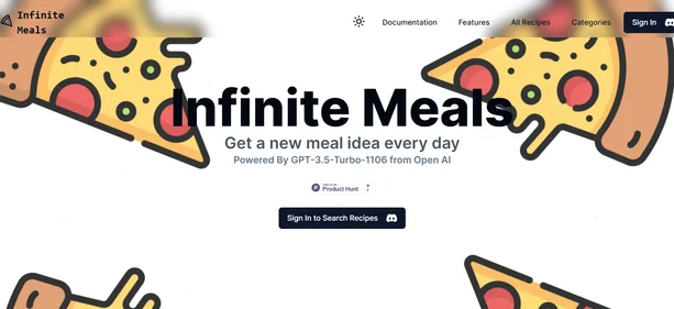 Infinite Meals homepage