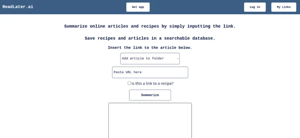ReadLater AI homepage
