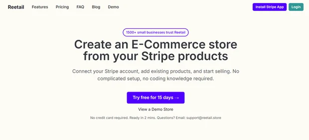 Reetail homepage