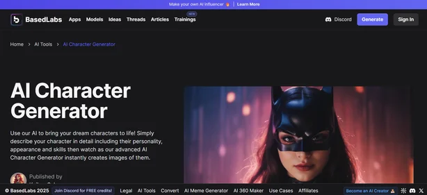 AI Character Generator homepage