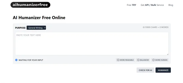 AI Humanizer Free Online homepage