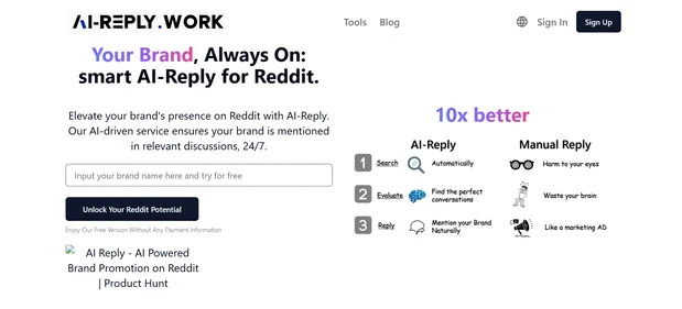 AI Reply 1 homepage